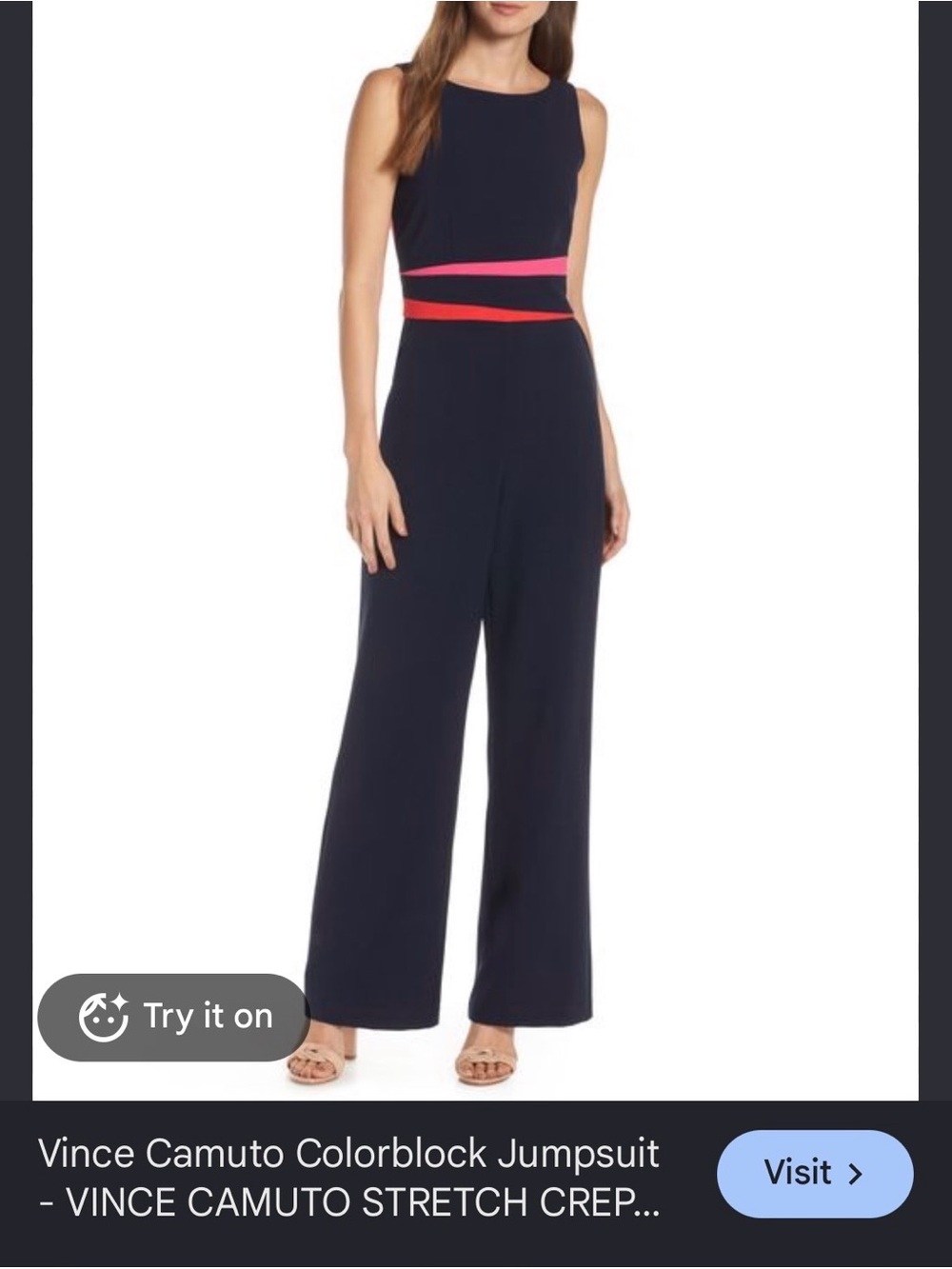 Vince Camuto Navy Jumpsuit with Pink and Red Waist Bands